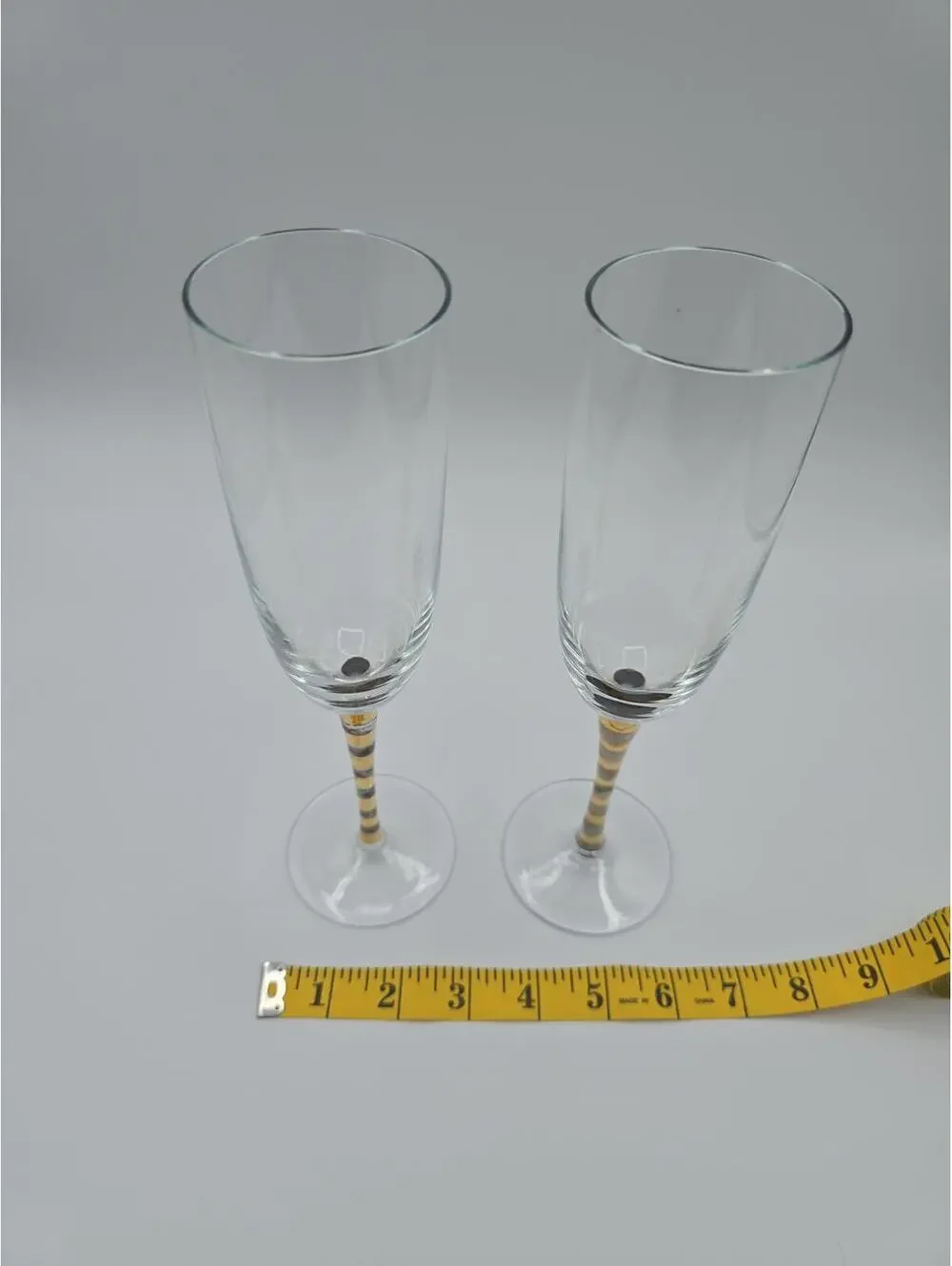 Vintage Pair Liselotte Henriksen Gold/Silver Champagne Glasses for Boda Nova